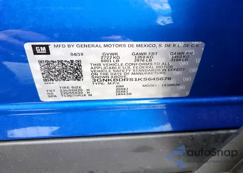 2019 Chevrolet Blazer 3Lt z USA, uszkodzony, nr VIN 3GNKBDRS1KS645676